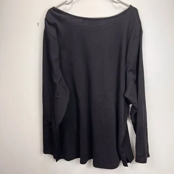 Quacker Factory Rhinestone Pumpkin Black Waffle Knit Long Sleeve Tee Size 3X - Picture 6 of 12